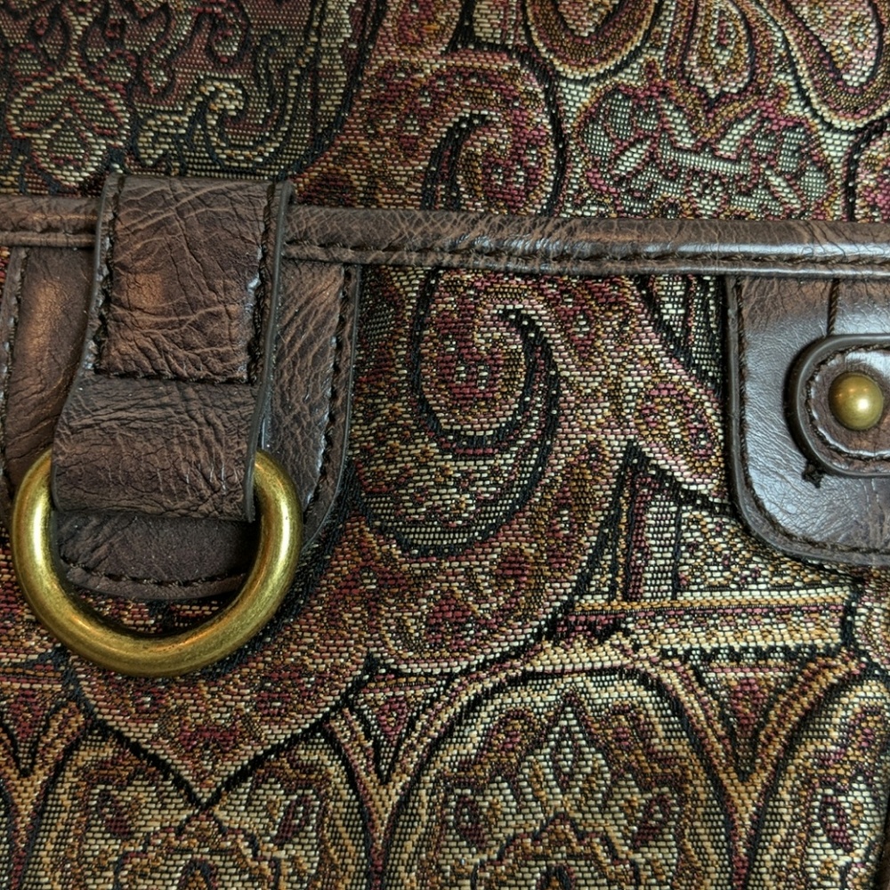 Tapestry and leather-look new brown purse